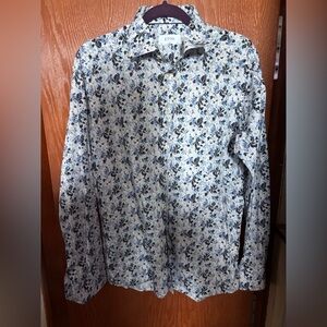 ETON brand 40 slim fit size 15 3/4 blue leaf print floral design